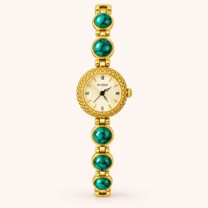 784-main Elegant Green Round Accent Gold Bracelet Watch for Women
