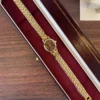 Classic Brown Round Dial Gold Woven Bracelet Watch for Women