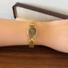 Classic Brown Round Dial Gold Woven Bracelet Watch for Women