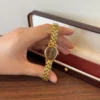 Classic Brown Round Dial Gold Woven Bracelet Watch for Women