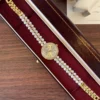 Elegant Cream Round Dial White Bead Gold Bracelet Watch for Women