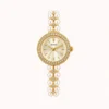 Elegant Cream Round Dial White Bead Gold Bracelet Watch for Women