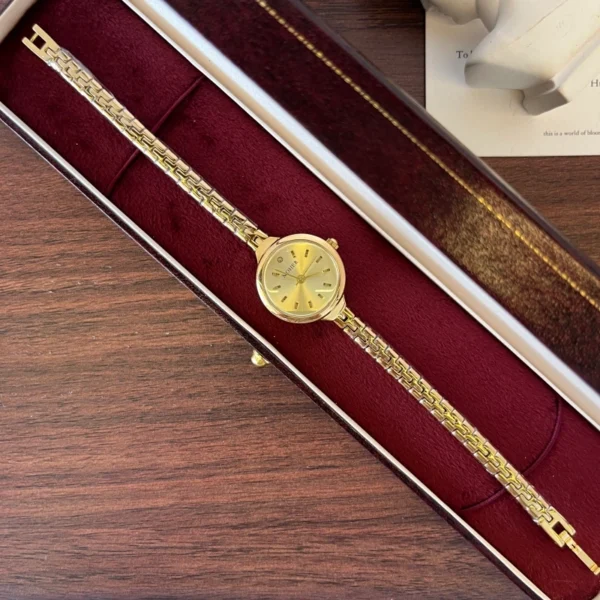 Classic Gold Cushion Dial Slim Textured Bracelet Watch for Women