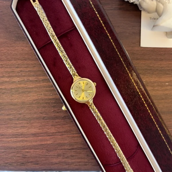 Classic Gold Cushion Dial Slim Textured Bracelet Watch for Women