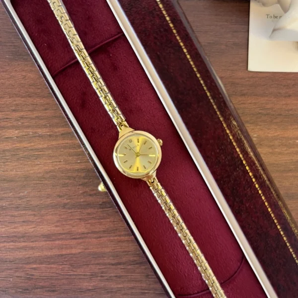 Classic Gold Cushion Dial Slim Textured Bracelet Watch for Women