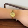 Classic Gold Cushion Dial Slim Textured Bracelet Watch for Women