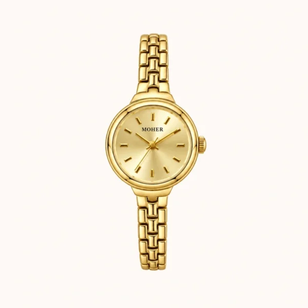 Classic Gold Cushion Dial Slim Textured Bracelet Watch for Women