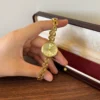 Classic Gold Cushion Dial Open Link Bracelet Watch for Women