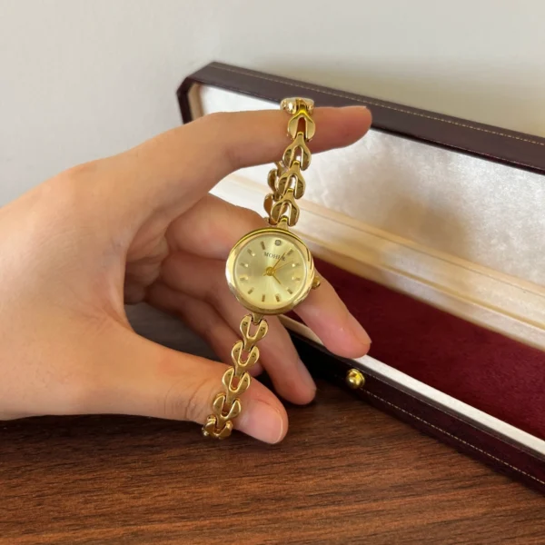 Classic Gold Cushion Dial Open Link Bracelet Watch for Women