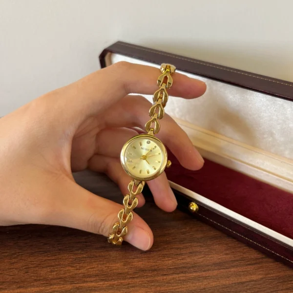 Classic Gold Cushion Dial Open Link Bracelet Watch for Women