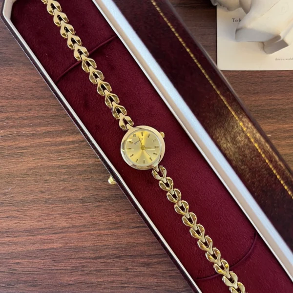 Classic Gold Cushion Dial Open Link Bracelet Watch for Women