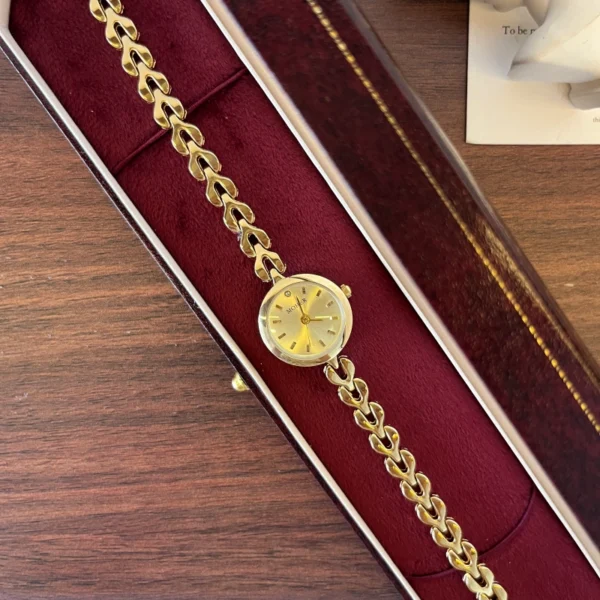 Classic Gold Cushion Dial Open Link Bracelet Watch for Women