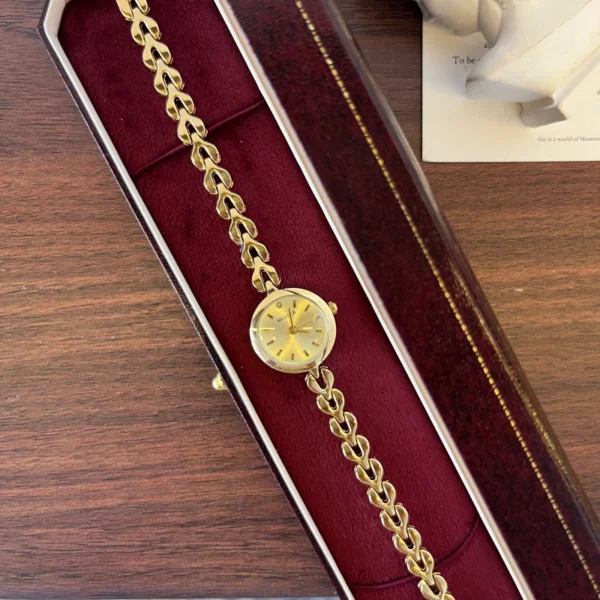 Classic Gold Cushion Dial Open Link Bracelet Watch for Women