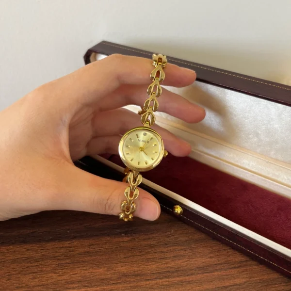 Classic Gold Cushion Dial Open Link Bracelet Watch for Women