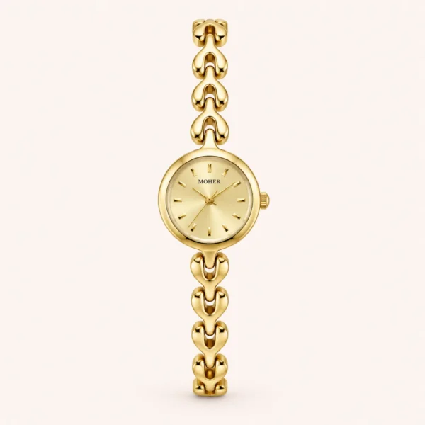 Classic Gold Cushion Dial Open Link Bracelet Watch for Women