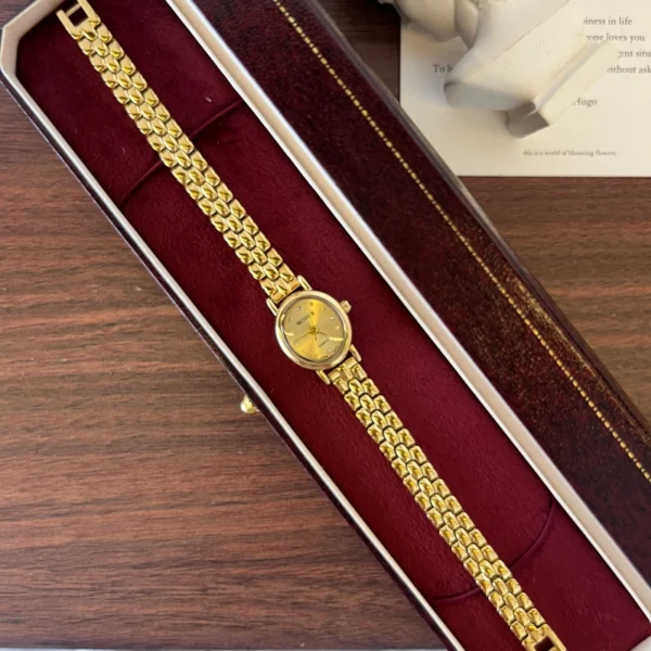 Elegant Gold Round Dial Woven Link Bracelet Watch for Women