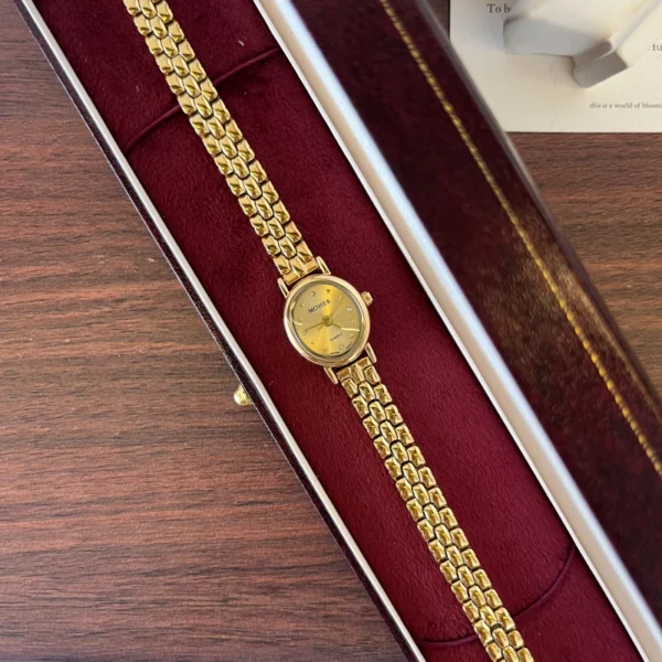 Elegant Gold Round Dial Woven Link Bracelet Watch for Women