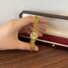 Elegant Gold Round Dial Woven Link Bracelet Watch for Women