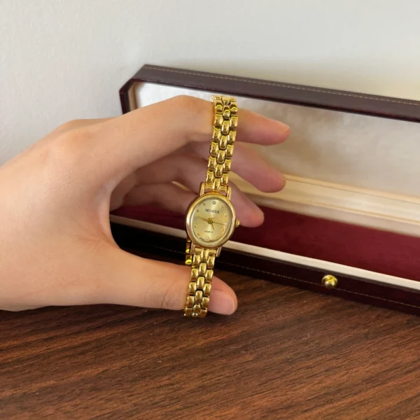 Elegant Gold Round Dial Woven Link Bracelet Watch for Women