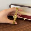 Elegant Gold Round Dial Woven Link Bracelet Watch for Women