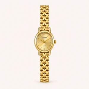 790-main Elegant Gold Round Dial Woven Link Bracelet Watch for Women