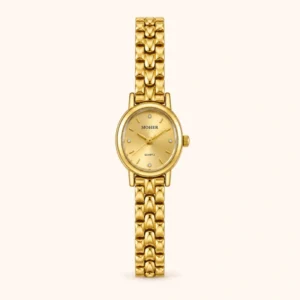 790-main-FFF7F1 Elegant Gold Round Dial Woven Link Bracelet Watch for Women