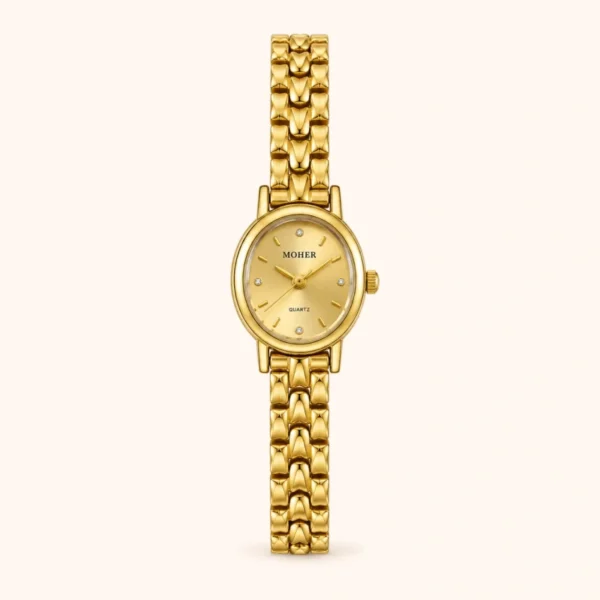 Elegant Gold Round Dial Woven Link Bracelet Watch for Women