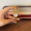 Classic Cream Round Dial Gold Curved Link Bracelet Watch for Women
