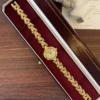 Classic Cream Round Dial Gold Curved Link Bracelet Watch for Women