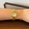 Classic Cream Round Dial Gold Curved Link Bracelet Watch for Women