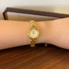 Classic Cream Round Dial Gold Curved Link Bracelet Watch for Women