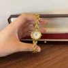 Classic Cream Round Dial Gold Curved Link Bracelet Watch for Women