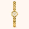 Classic Cream Round Dial Gold Curved Link Bracelet Watch for Women