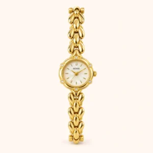 791-main-FFF7F1 Classic Cream Round Dial Gold Curved Link Bracelet Watch for Women