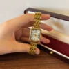 Classic White Rectangle Dial Gold Link Bracelet Watch for Women