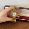 Classic White Rectangle Dial Gold Link Bracelet Watch for Women