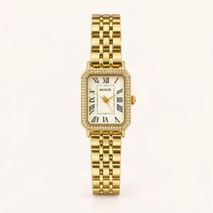 792-main Classic White Rectangle Dial Gold Link Bracelet Watch for Women