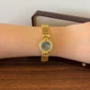 Elegant Blue Round Dial Gold Textured Bracelet Watch for Women