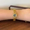 Elegant Blue Round Dial Gold Textured Bracelet Watch for Women
