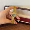 Elegant Blue Round Dial Gold Textured Bracelet Watch for Women