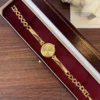 Classic Gold Round Dial Open Oval Link Bracelet Watch for Women