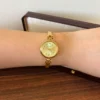 Classic Gold Round Dial Open Oval Link Bracelet Watch for Women