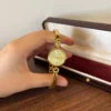 Classic Gold Round Dial Open Oval Link Bracelet Watch for Women
