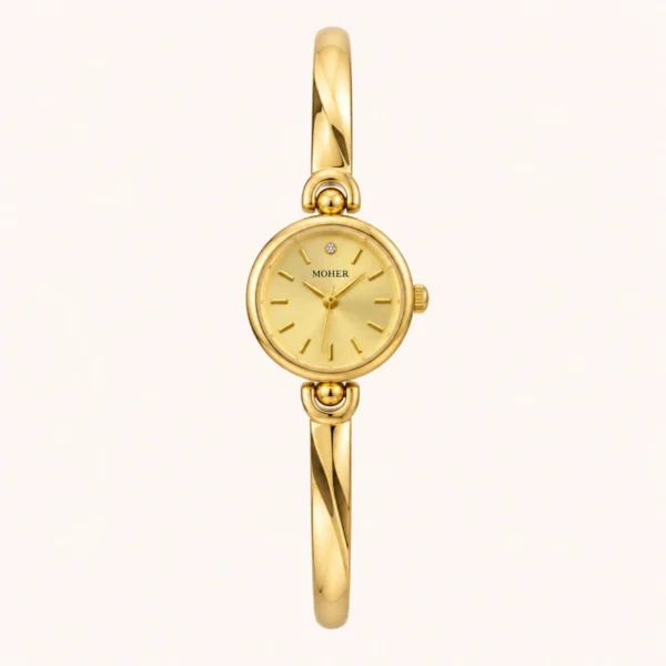 Classic Gold Round Dial Open Oval Link Bracelet Watch for Women