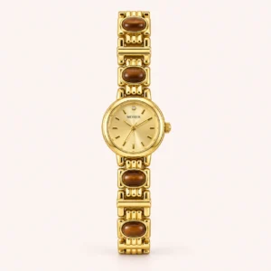 795-main Classic Gold Round Dial Geometric Link Bracelet Watch for Women