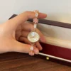 Elegant Pink Floral Round Dial Bracelet Watch for Women
