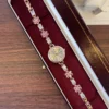 Elegant Pink Floral Round Dial Bracelet Watch for Women