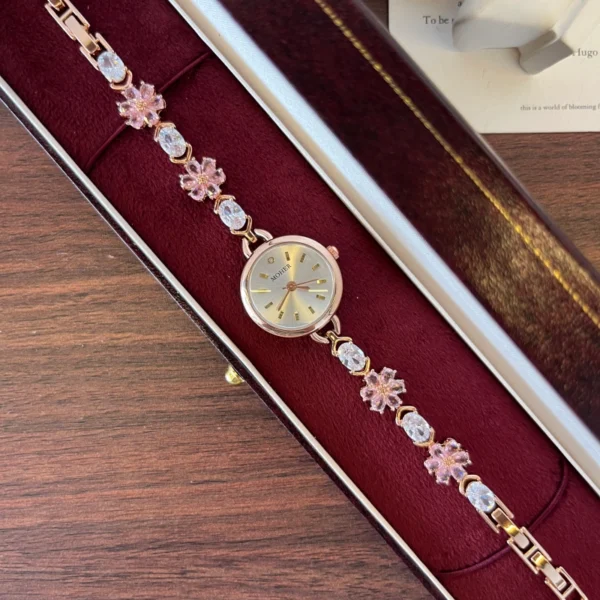 Elegant Pink Floral Round Dial Bracelet Watch for Women