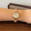 Elegant Pink Floral Round Dial Bracelet Watch for Women