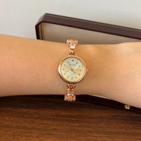 Elegant Pink Floral Round Dial Bracelet Watch for Women